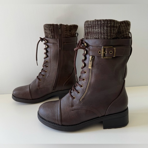Dream Pairs Shoes - Women's Lace up Mid Calf Combat Boots Brown Size 10 NEW